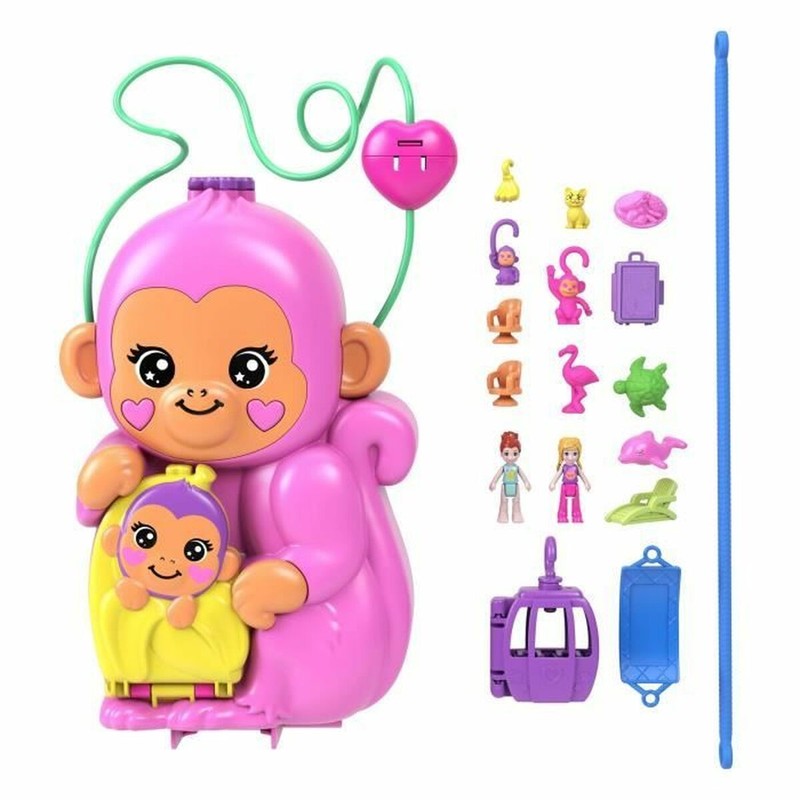 Muñeco Bebé Polly Pocket Mommy Monkey and Baby con Accesorios