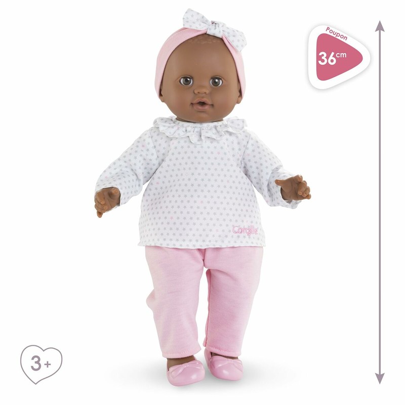 Detalle del rostro del muñeco bebé Corolle Lucie, calidad premium