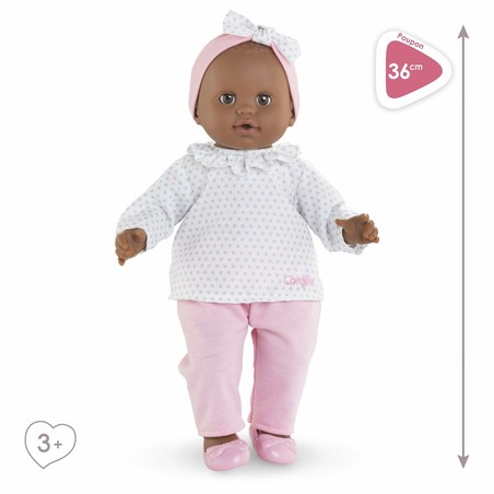 Detalle del rostro del muñeco bebé Corolle Lucie, calidad premium