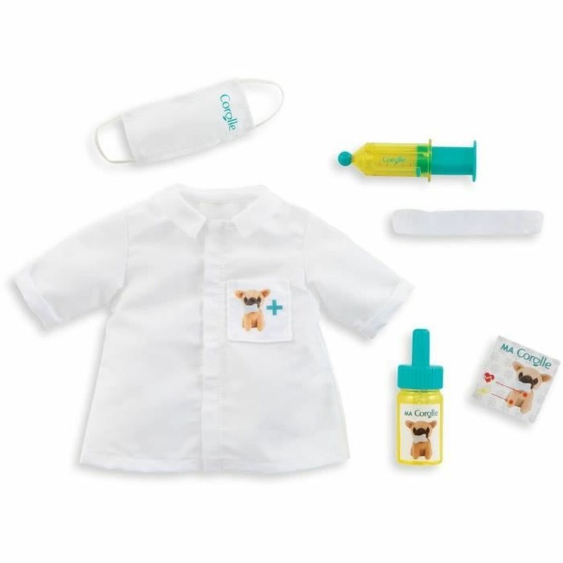 Detalle estetoscopio y jeringuilla kit médico muñecas