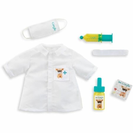 Detalle estetoscopio y jeringuilla kit médico muñecas