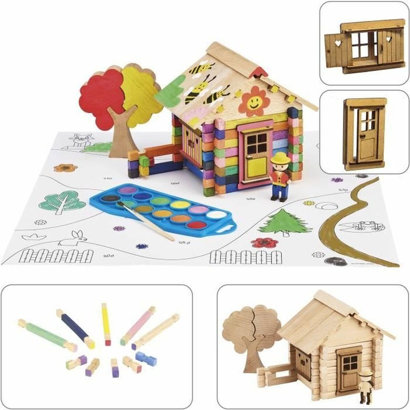 Set construcción educativo Jeujura: piezas de madera para montar y pintar