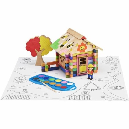 Juguete construcción motricidad fina: niños pintando el chalet de madera Jeujura