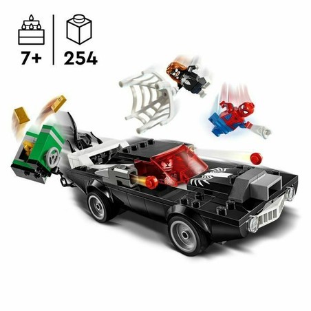 Set de construcción superhéroes LEGO, vista trasera de la caja con escenas