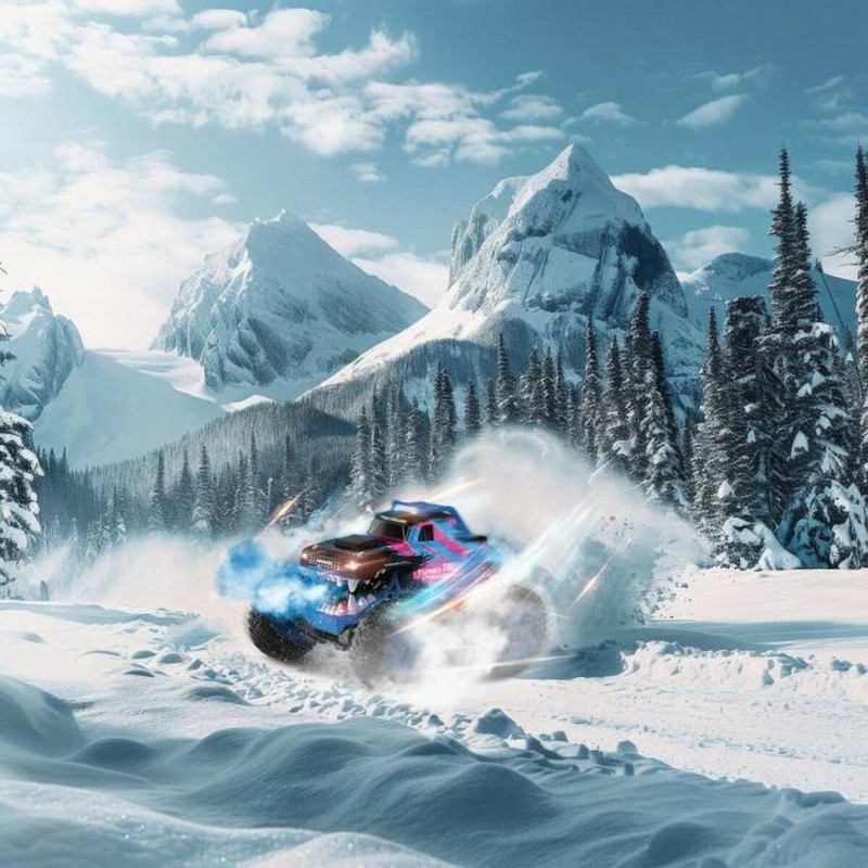 Coche teledirigido MGM en una pista, desafiando como un coche de hot wheels