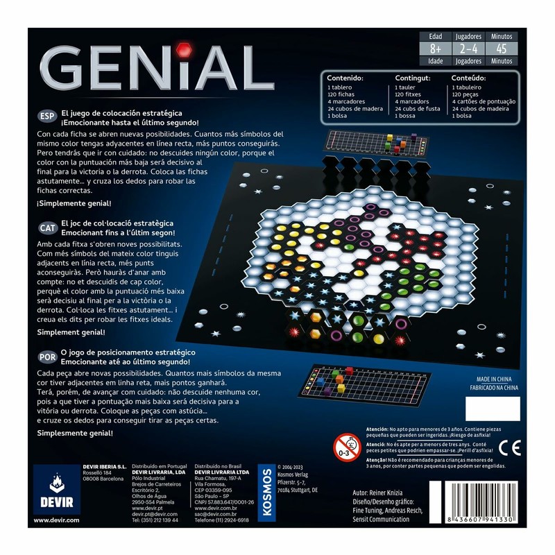 Vista general del tablero del juego Devir Genial, ideal para regalo juego de mesa infantil