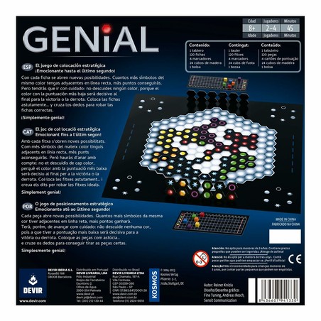 Vista general del tablero del juego Devir Genial, ideal para regalo juego de mesa infantil