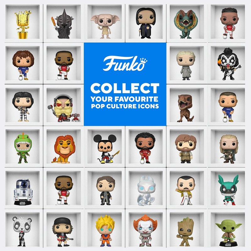 Funko Pop multicolor, detalle de textura y colores vibrantes.