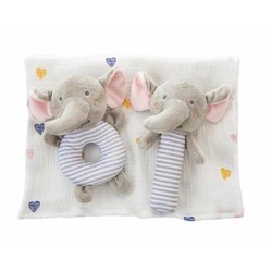 Conjunto de peluche elefante para recién nacidos con muselina y sonajero