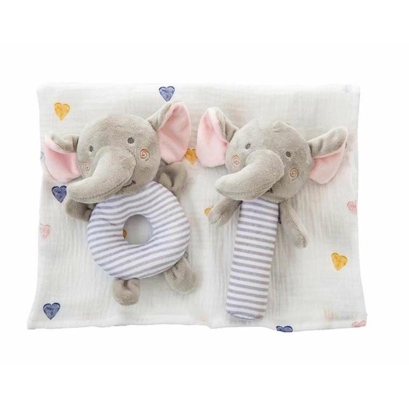 Conjunto de peluche elefante para recién nacidos con muselina y sonajero
