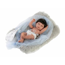Muñeco Bebé Llorens Nico 40 cm con ropa gris y cojín
