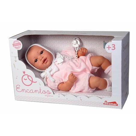 Muñeca Reborn Lucía Jesmar de 48 cm en su cunita, con expresión dulce.