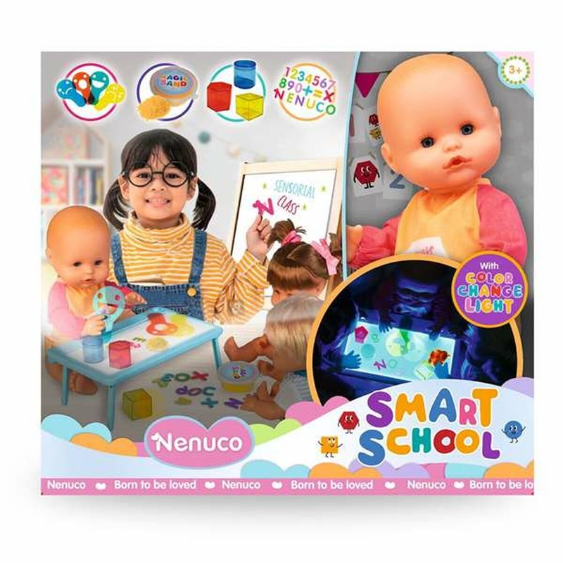 Juguetes construcción niños con la muñeca Nenuco Smart School y mesa de luz