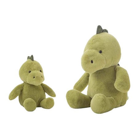 Dinosaurio de peluche suave Kai en color verde, juguete seguro para bebés.
