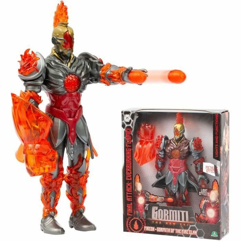 Figura articulada Gormiti Fireon 27 cm, héroe de fuego para niños