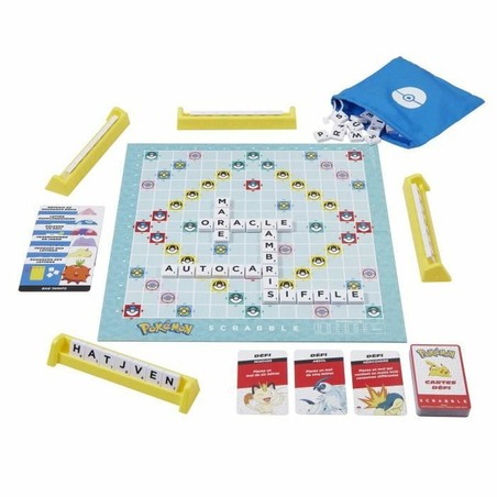 Juego mesa familiar Pokémon Scrabble, tablero con diseño de la región Kanto.