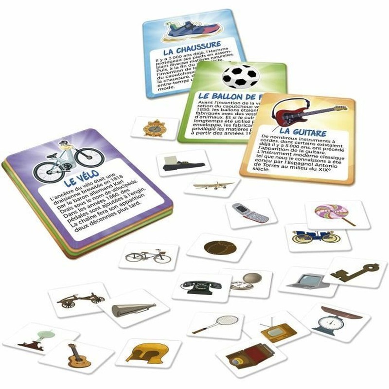 Componentes juego mesa educativo de cartas y objetos