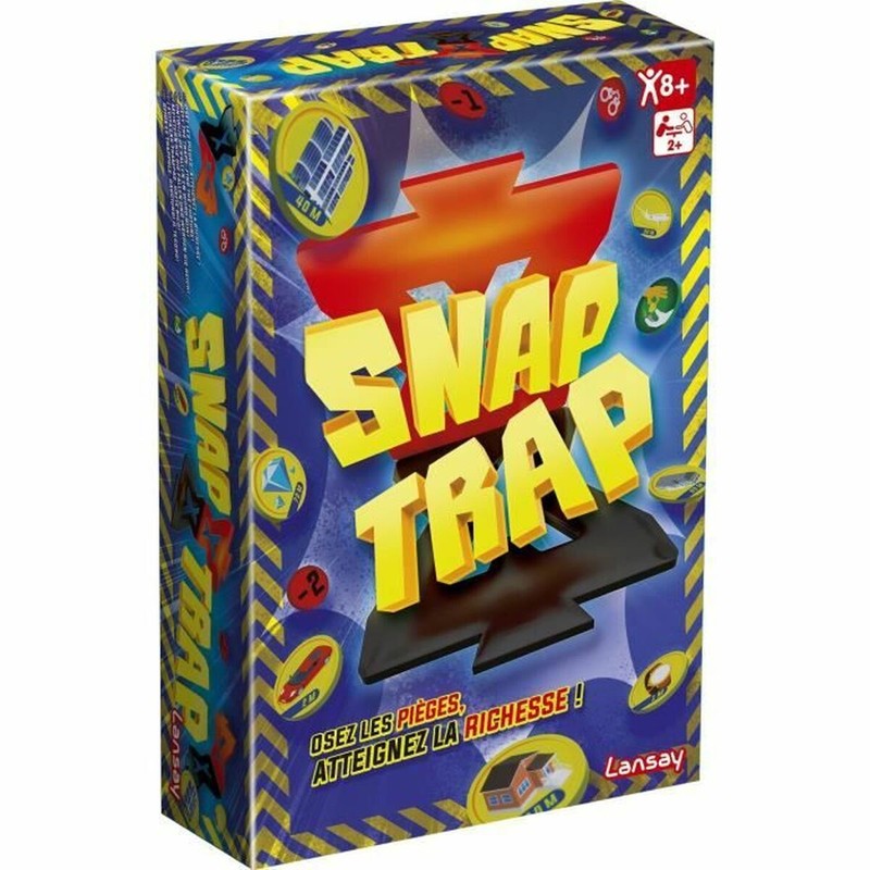 Juego mesa familiar Lansay Snap Trap con niños jugando y riendo