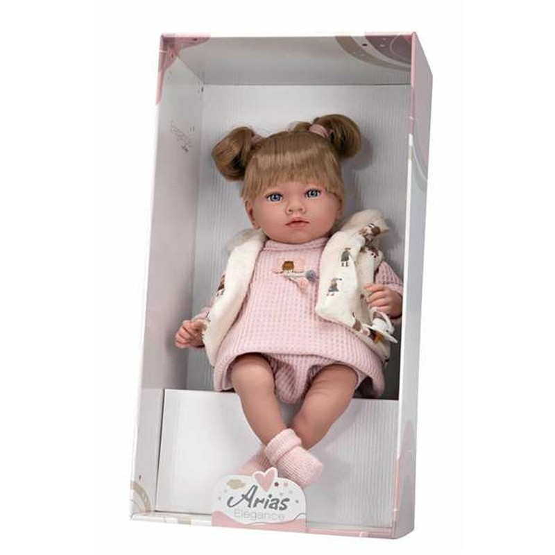 Muñeca Bebé Arias de 40 cm con ropa rosa, ideal para juego simbólico infantil