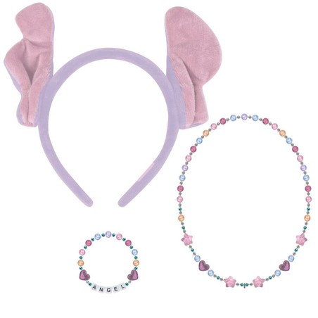 Set de collar y pulseras Stitch para manualidades niños, con diadema lila