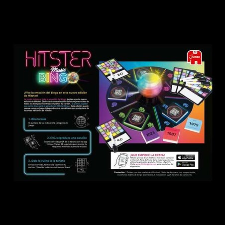 Cartones de bingo y cartas de música del Hitster español