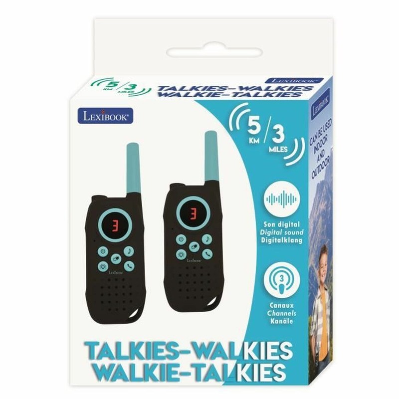 Walkie-Talkie Lexibook con alcance de 5 km, perfecto para juegos de bloques construcción infantiles.