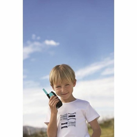 Walkie-Talkie Lexibook con pinza para cinturón, fomenta la motricidad fina en el juego de construcción.