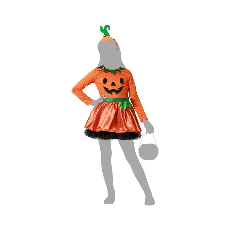 Niño disfrazado de calabaza con tocado sonriente