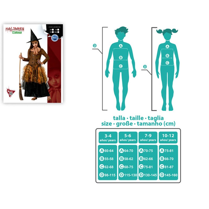 Niña feliz con disfraz halloween infantil de bruja