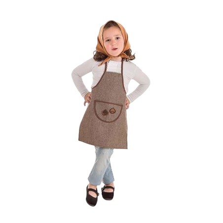 Detalle del delantal y pañuelo del traje de castañera, perfecto para carnaval infantil.