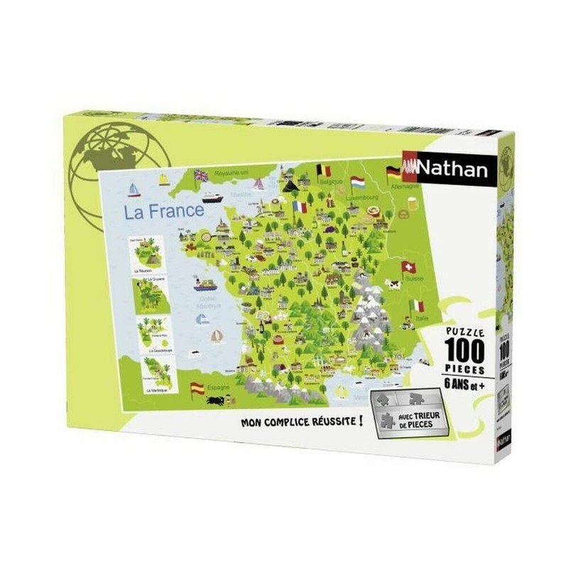 Puzzle Mapa Francia Nathan 100 piezas para niños de 6 años