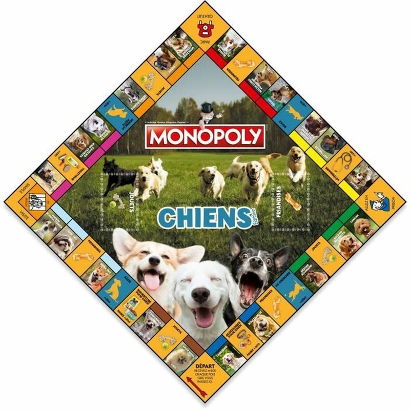 Juegos mesa niños Monopoly Chiens con fichas de perro