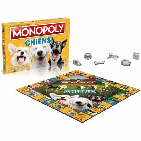 Caja del juego de mesa educativo Monopoly Chiens Winning Moves