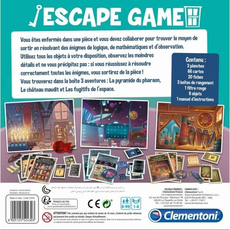 Juego mesa familiar Clementoni, niños resolviendo enigmas
