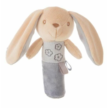 Peluche conejo bebé Ely Gris con pito, juguete sensorial para niños.