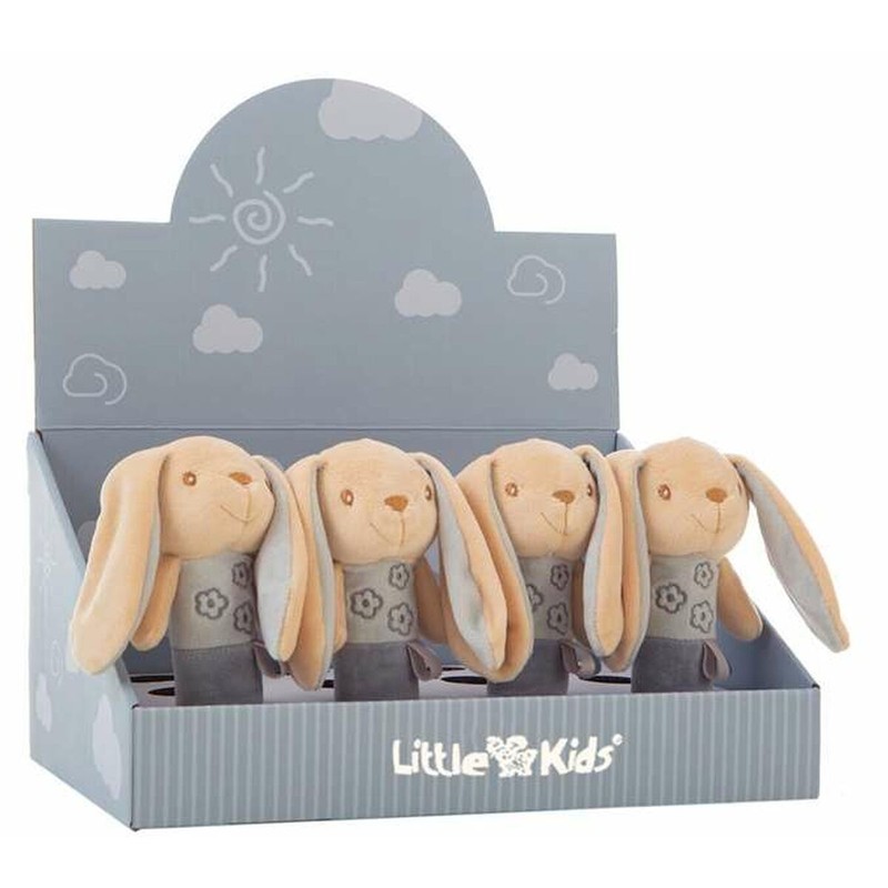 Detalle peluche suave para bebé, conejo Ely gris 16 cm, ideal para abrazar.
