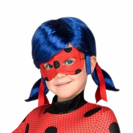 Disfraces niños con peluca LadyBug azul y antifaz.