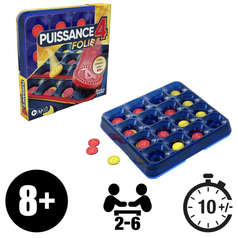 Instrucciones y componentes del juego de mesa para niños Puissance 4.