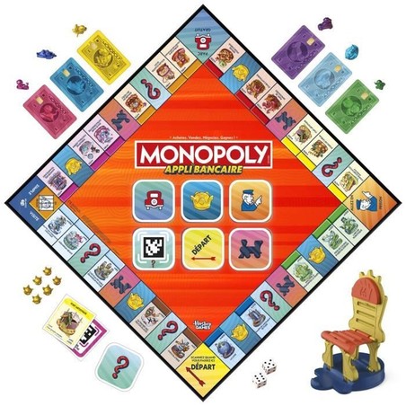 Familia jugando al Monopoly Appli Bancaire en el salón.