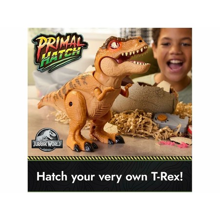 Dinosaurio Primal Hatch T-Rex con accesorios de clicker y carne
