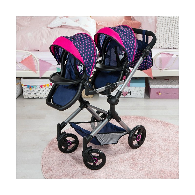 Muñecas Niñas: Carrito Gemelar Reig Azul