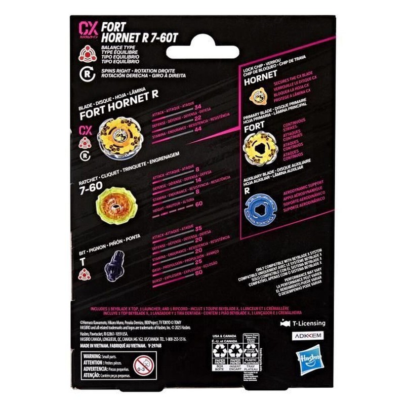 Empaque trasero de la peonza Hasbro BeyBladeX con instrucciones.