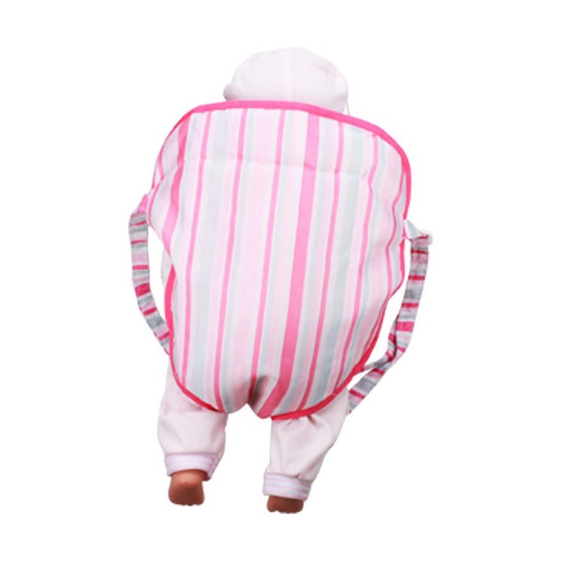Muñecas Niñas: Mochila Portabebé Reig para Muñecas Rosa Rayas