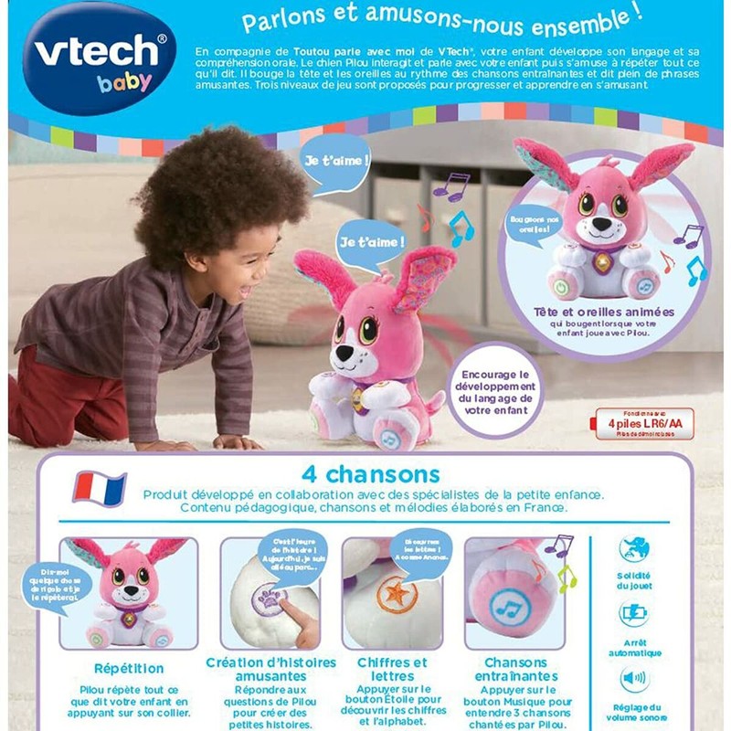 Juguetes Electrónicos Niños: Peluche Interactivo Vtech Baby Doggie Talk to me (Francés)