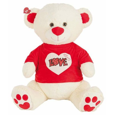 Peluches Niños: Oso Love Purpurina Camiseta Beige 90 cm - Compra online en MegaJuguetes