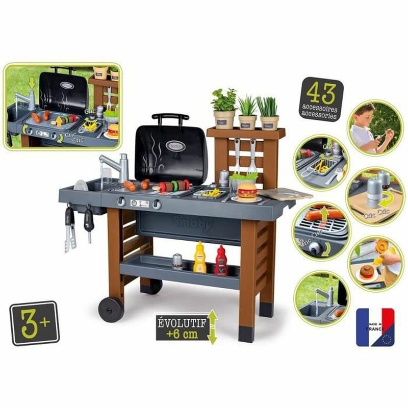 Juego Simbólico Niños: Cocina Smoby Garden Kitchen Barbacoa 43 Piezas