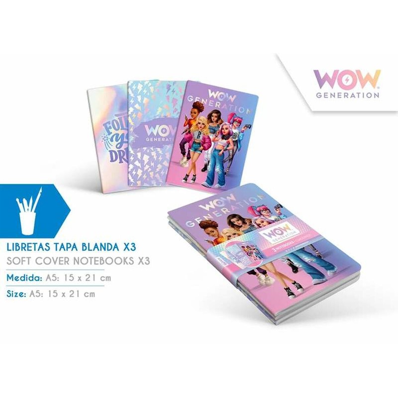 Juguetes Educativos Niños: Pack 3 Libretas A5 Tapa Blanda Wow Generation