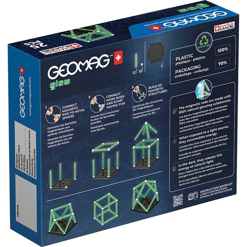 Figuras Acción Niños: Playset Geomag Glow Recycled 25 Piezas