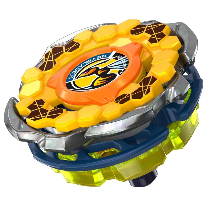 Detalle de peonza BeyBladeX lista para la batalla