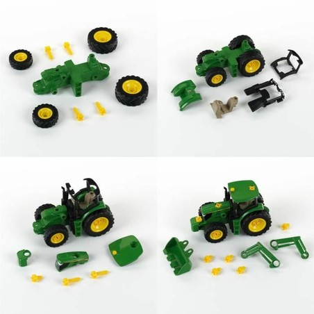 Set construcción educativo: Niño jugando con el tractor verde